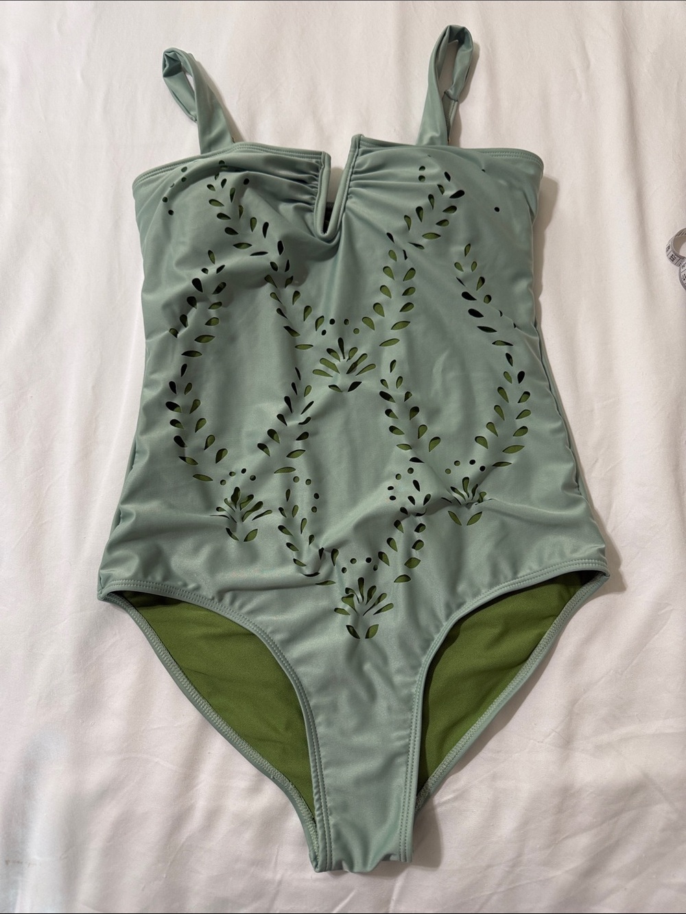 Sage Green Laser-Cut One-Piece Swimsuit